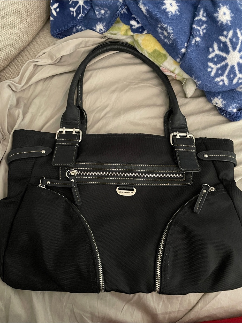 Franco Sarto Black Shoulder Tote with Silver Hardware - Picture 2 of 7